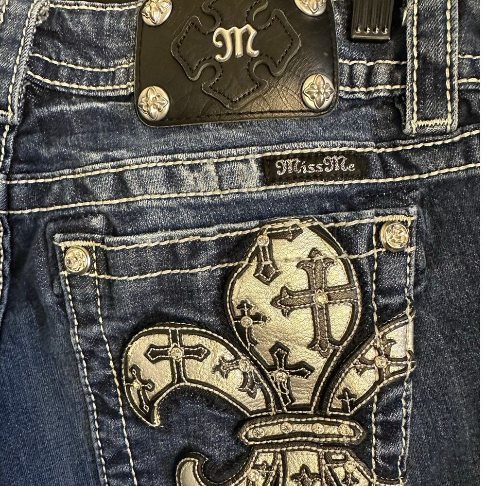 Miss Me Thick Stitch Fleur De Lis Boot Cut Jeans Western Y2K Size 29 - Picture 4 of 12